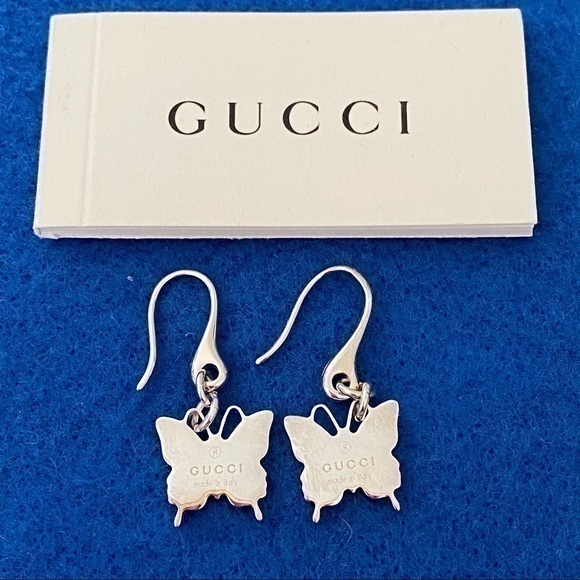 Gucci Luxury Designer Earrings 925 Sterling Silver Butterfly Drop NEW - Picture 1 of 10